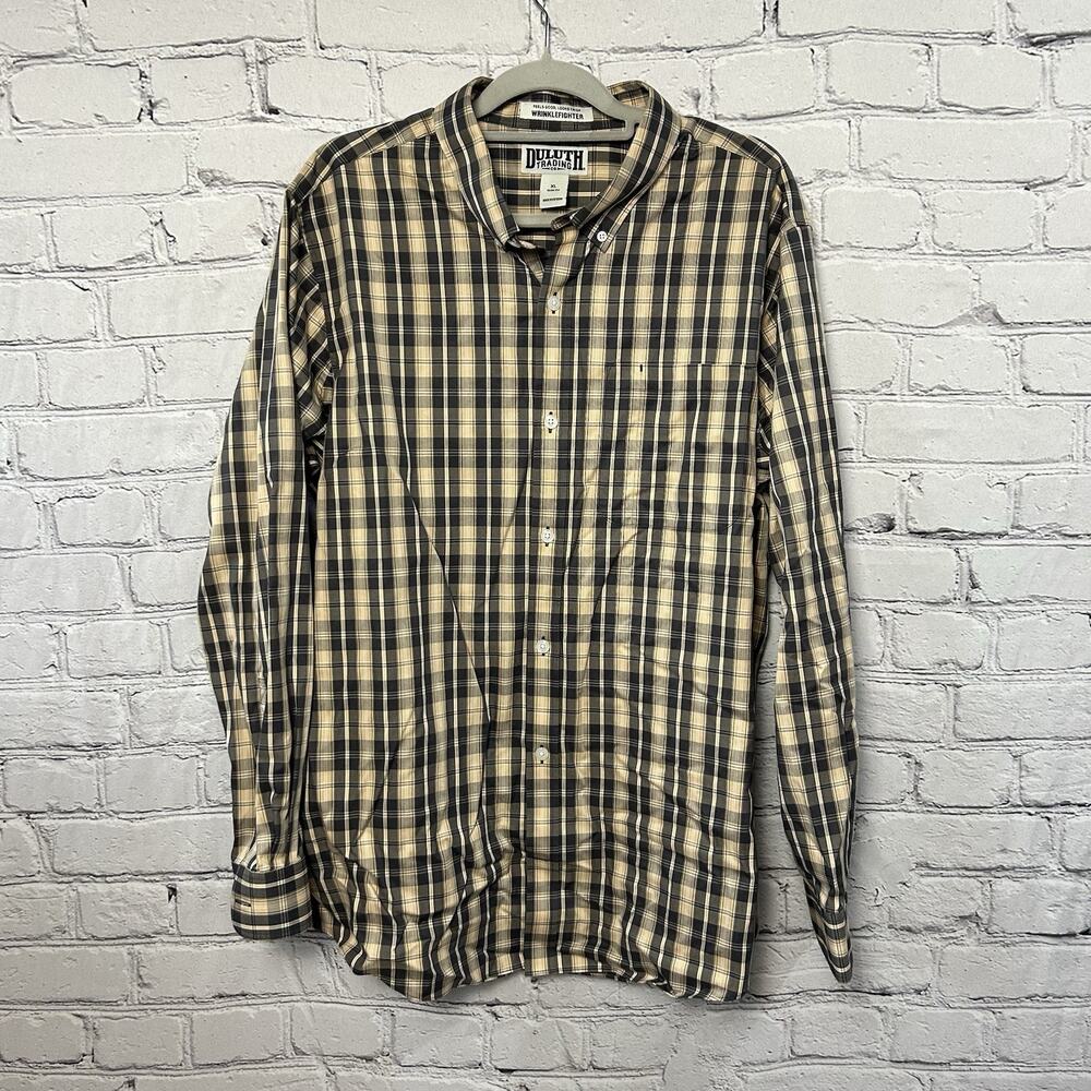 Duluth Trading Shirt Mens Slim Fit XL Wrinkle Fighter Button Down Casual Neutral
